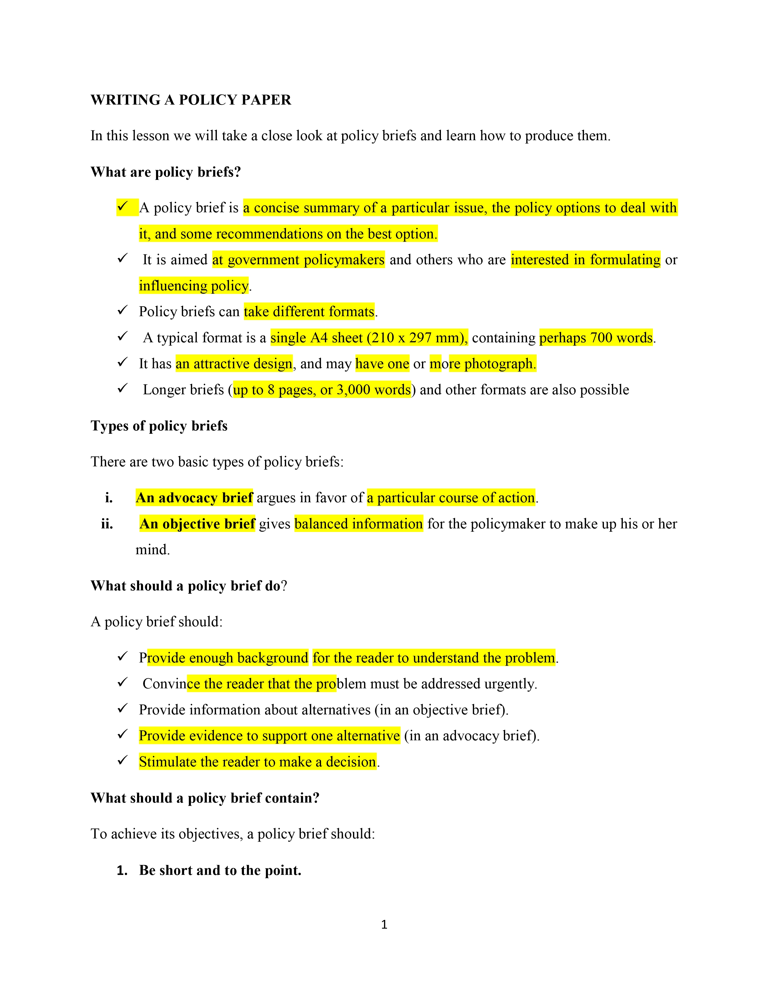 Two Page Policy Note Notes.co.ke - Education notes in Kenya